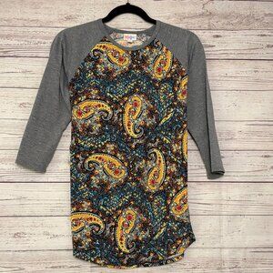 LuLaRoe Randy Paisley Body Grey Sleeve‎ Medium